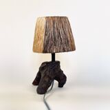 Vintage brutalist lamp in solid olive tree, France 1950