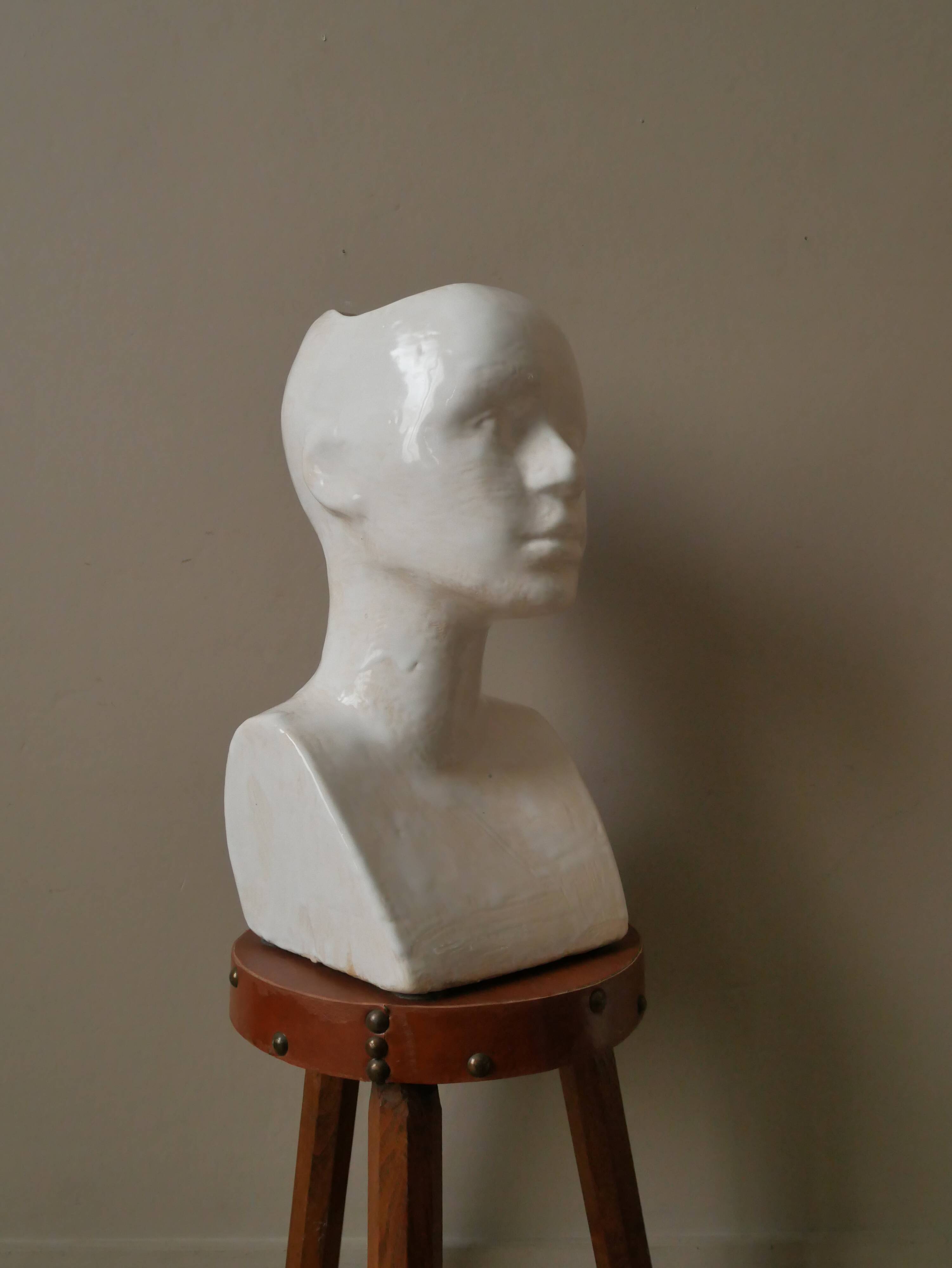 Vintage design vase 70s enamelled ceramic bust sculpture head face