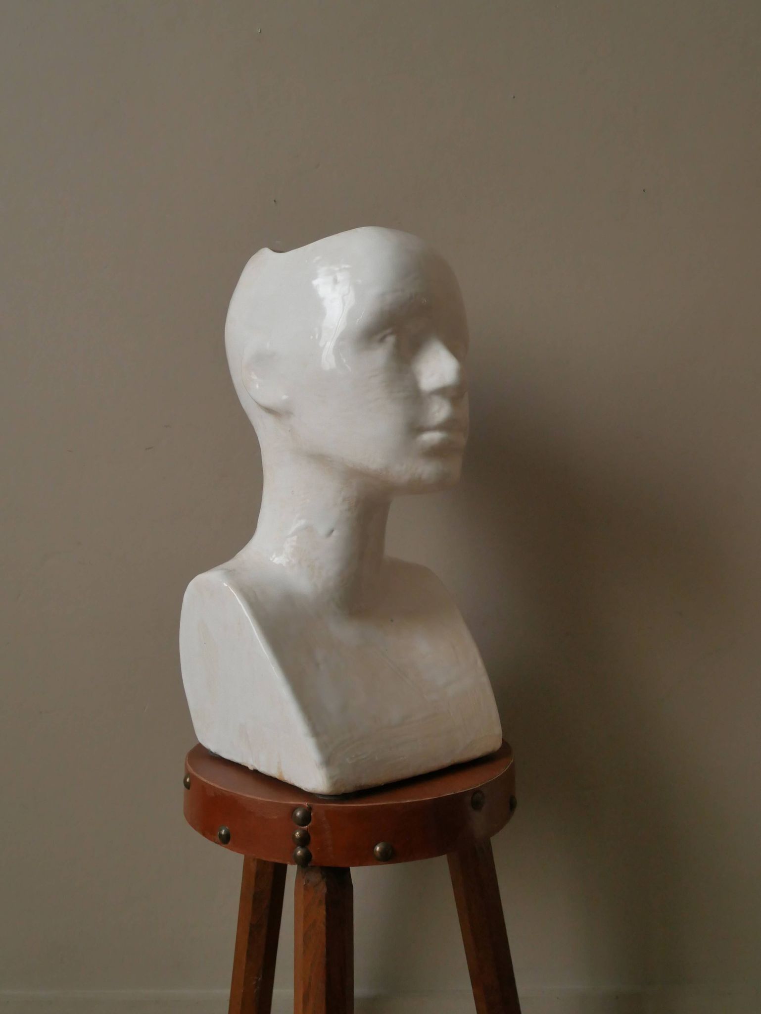 Vintage design vase 70s enamelled ceramic bust sculpture head face