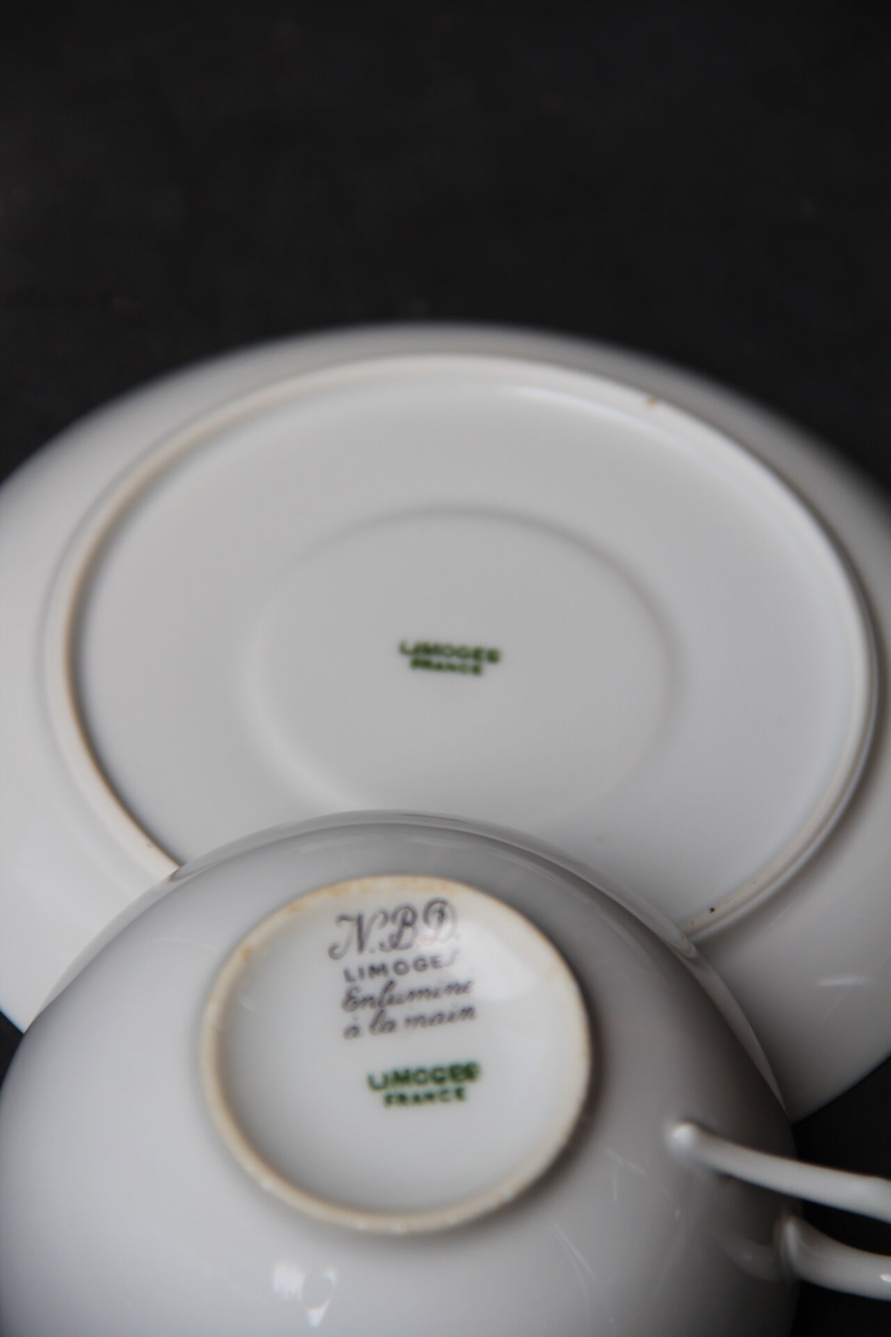 6 CUPS and undercups in NBD Limonges porcelain, hand illuminated, floral patterns