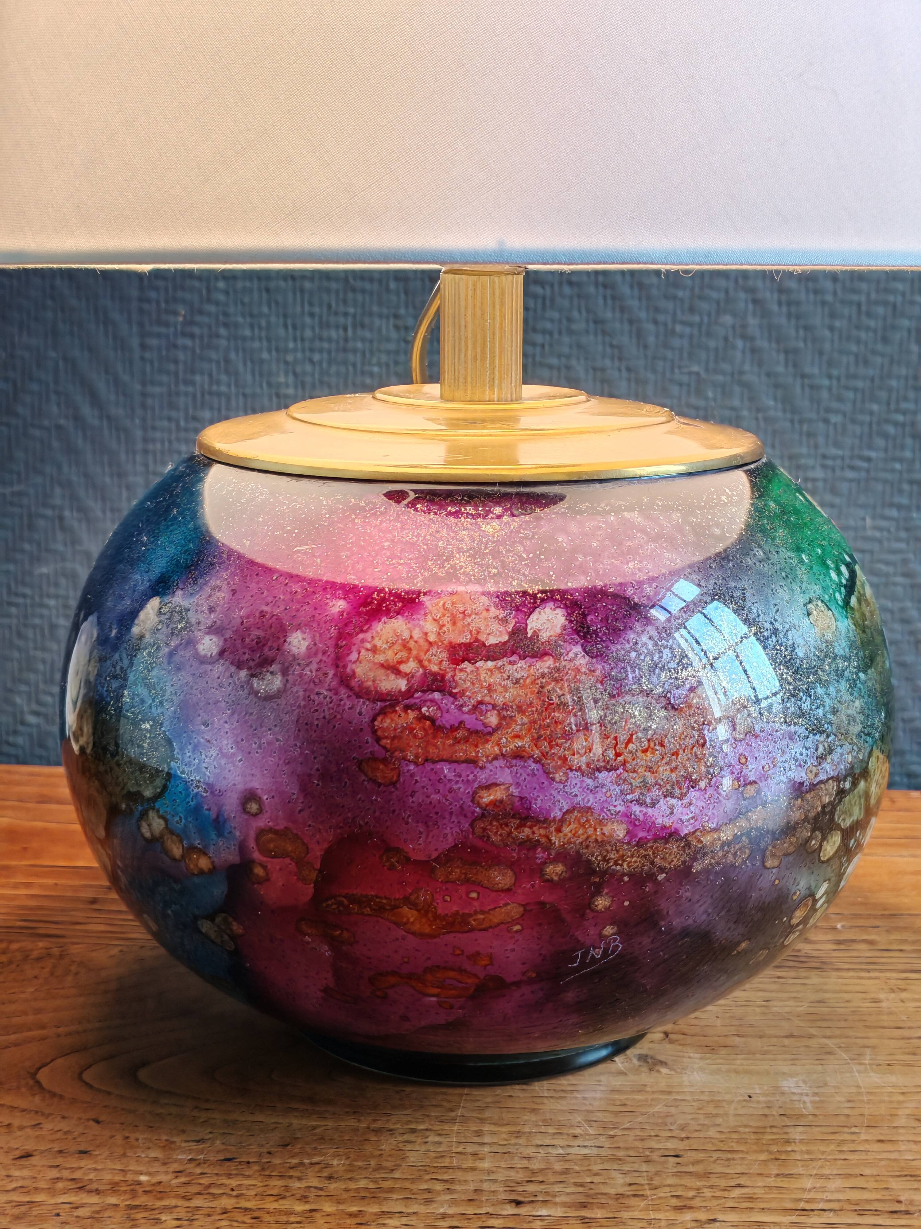 Lamp "Laque Line" Jean-Noël Bouillet (JNB) - Painted Glass Globe Signed