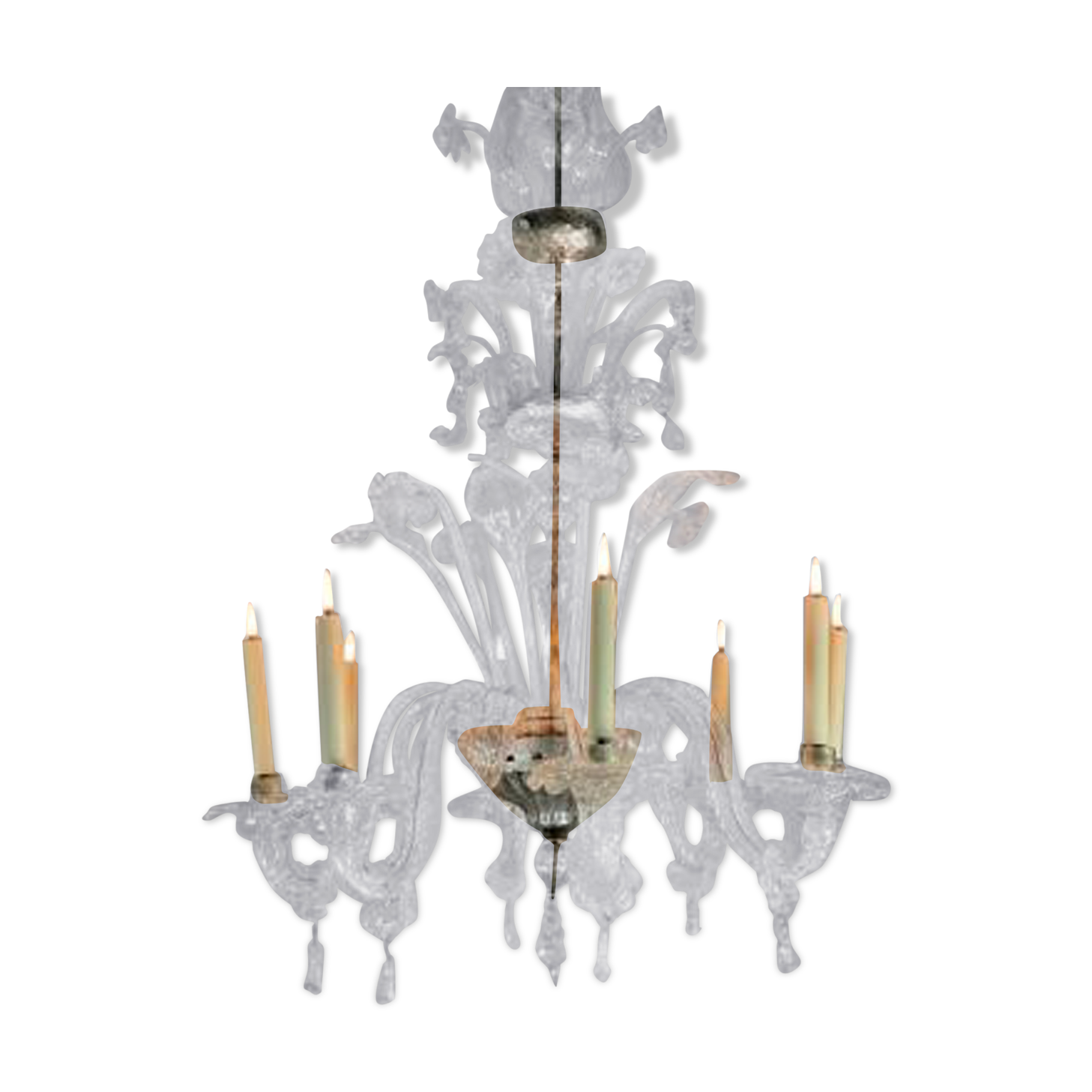 Venetian lustre in Murano glass transparent, 8 arm of light