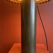 Copper "bouillotte" lamp with Ashoka Silk shade, pom-poms of c