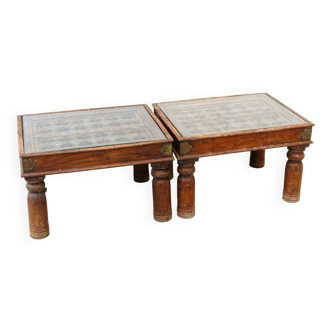 Pair of Indian coffee tables, under glass