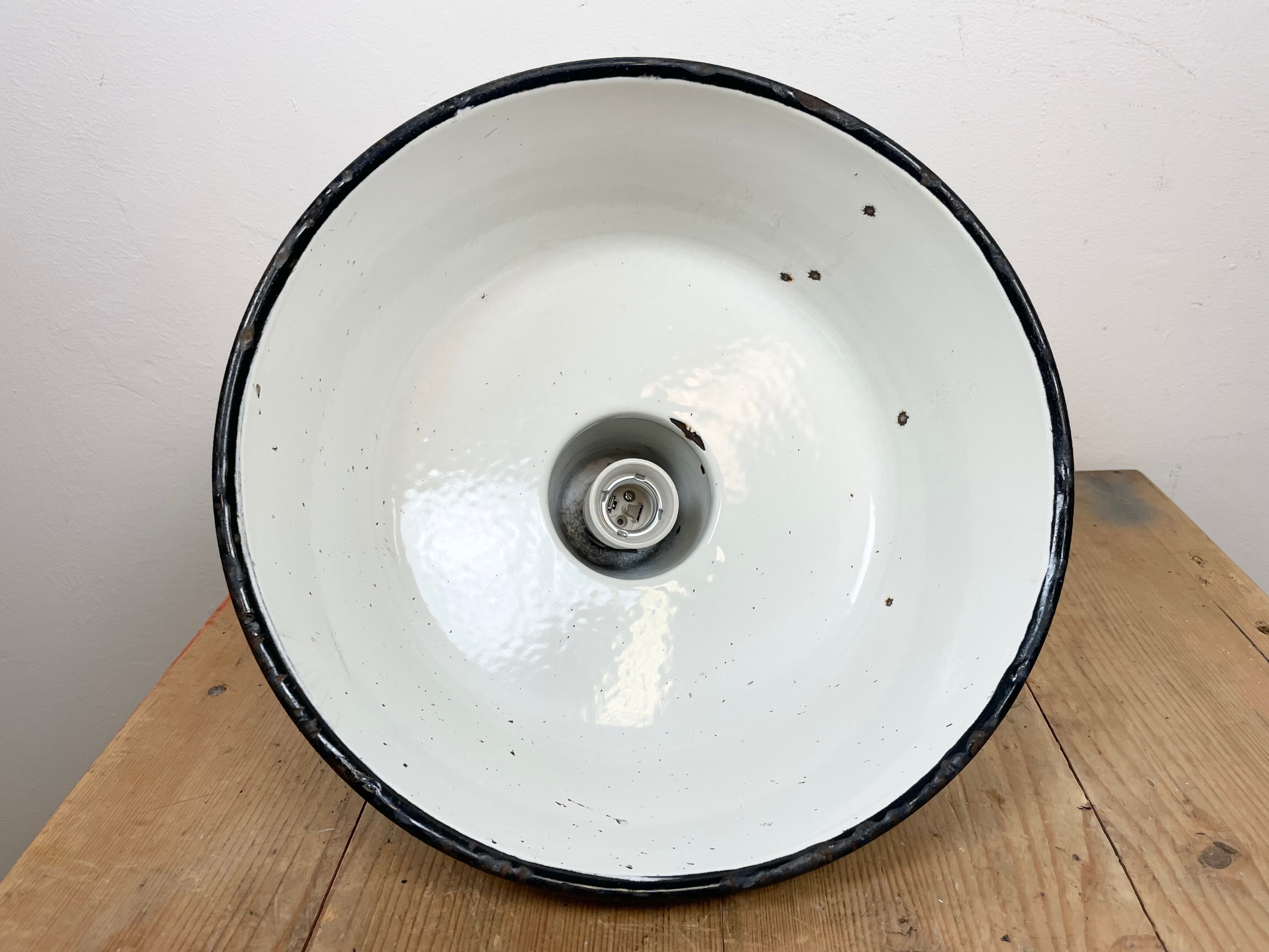 Industrial Grey Enamel Factory Lamp with Cast Iron Top, 1960s