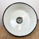 Suspension en émail gris industriel avec plateau en fonte années 1960