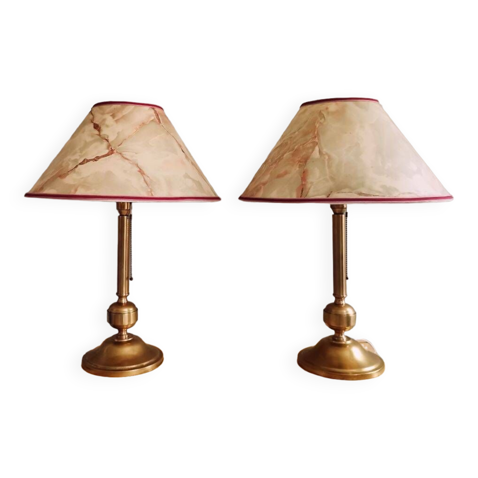 Pair Portuguese  farmhouse brass tall buffet table lamps