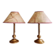 Pair Portuguese  farmhouse brass tall buffet table lamps