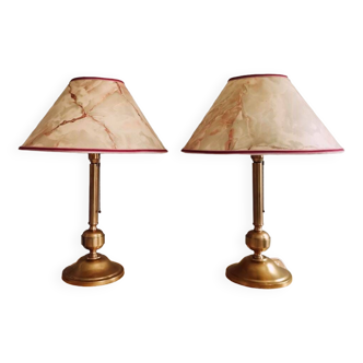 Pair Portuguese  farmhouse brass tall buffet table lamps