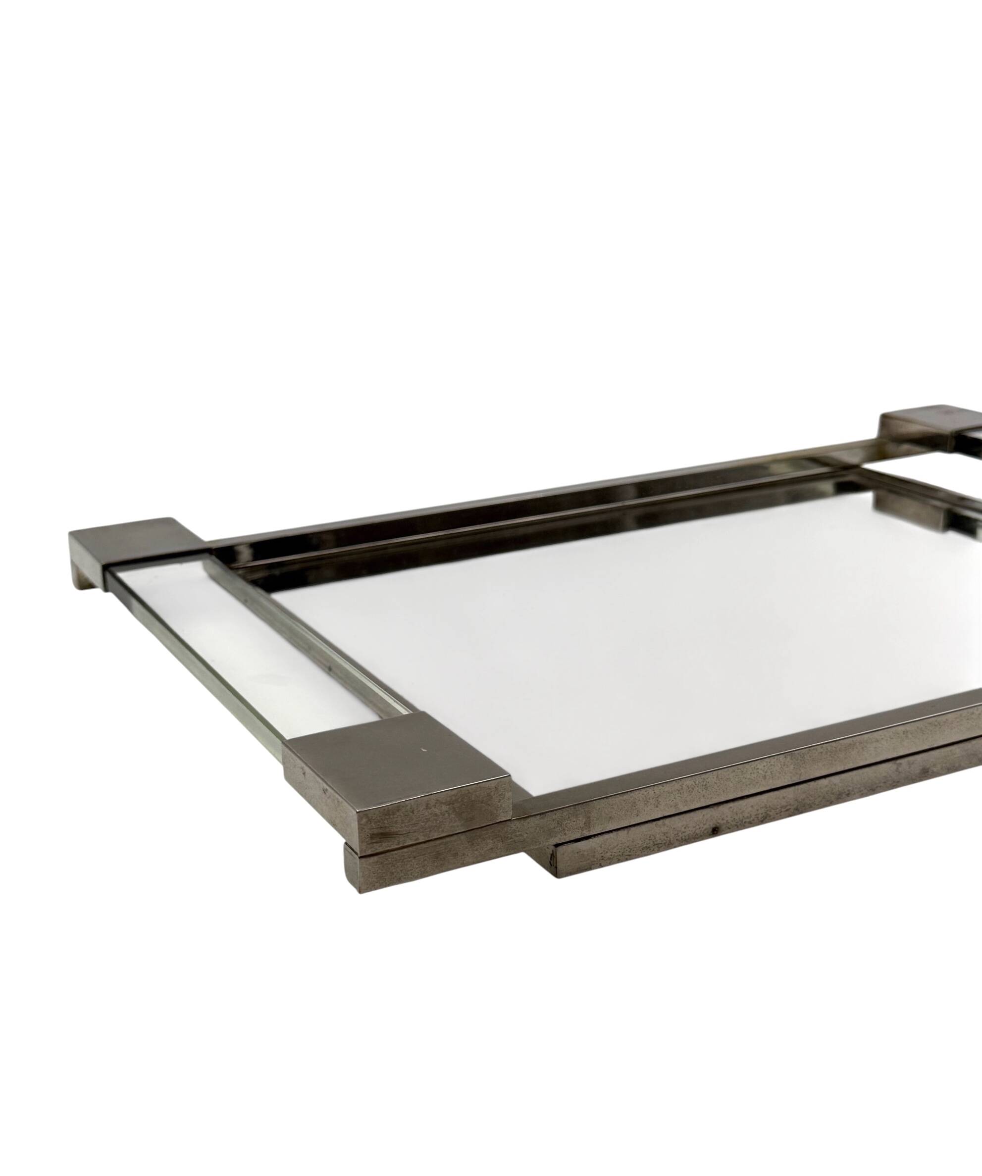 Jacques Adnet, Modernist lucite mirrored tray, Maison Adnet, France 1950