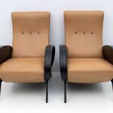 Pair of Marco Zanuso Mid-Century Modern Italian Leather Reclining Armchairs