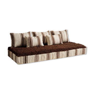 Striped coffee Hanbel floor cushion – Handwoven ivory wool