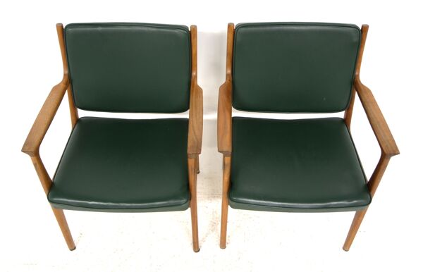 Set de 2 fauteuils en cuir, Karl Erik Ekselius, Suède, 1960