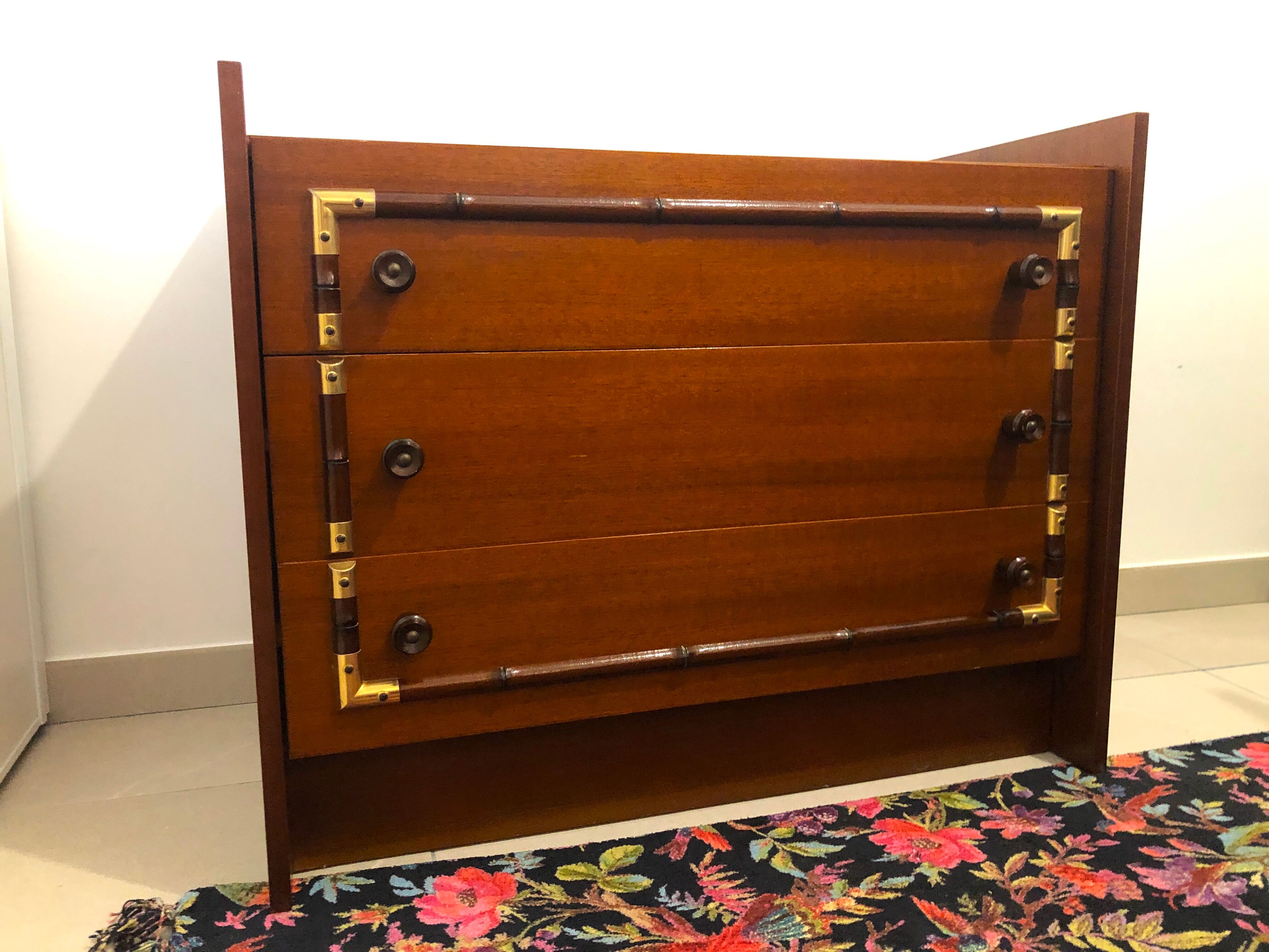Vintage wooden and gilded chest of drawers colonial style