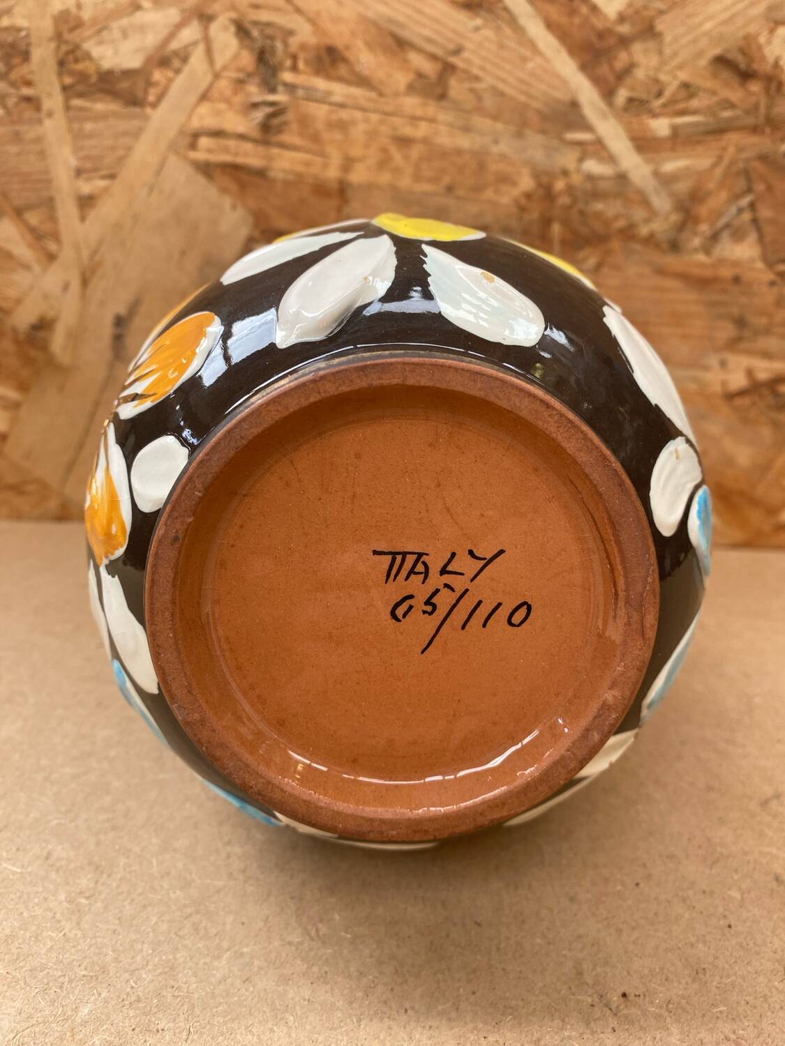 Antique glazed terracotta vase flower decor made in italy vintage