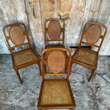 4 chaises anciennes style Louis XVI en bois et cannage, XIXème s.