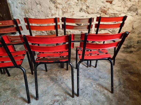 Lot de 8 chaises bistrot françaises vintage – style industriel métal Tolix