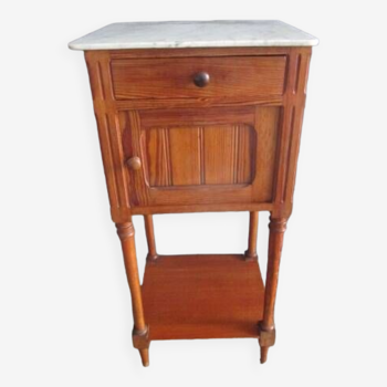 Old pine bedside table, marble top