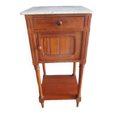 Table de chevet ancienne en pin, dessus marbre