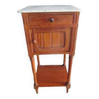 Old pine bedside table, marble top