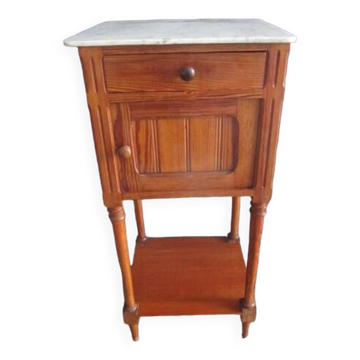 Table de chevet ancienne en pin, dessus marbre