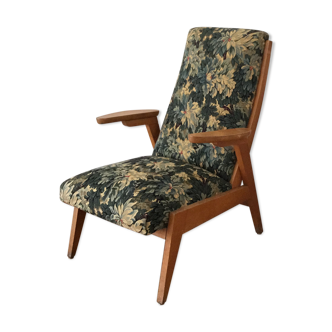 Vintage armchair 60 renovated in tapestry of green inspiration