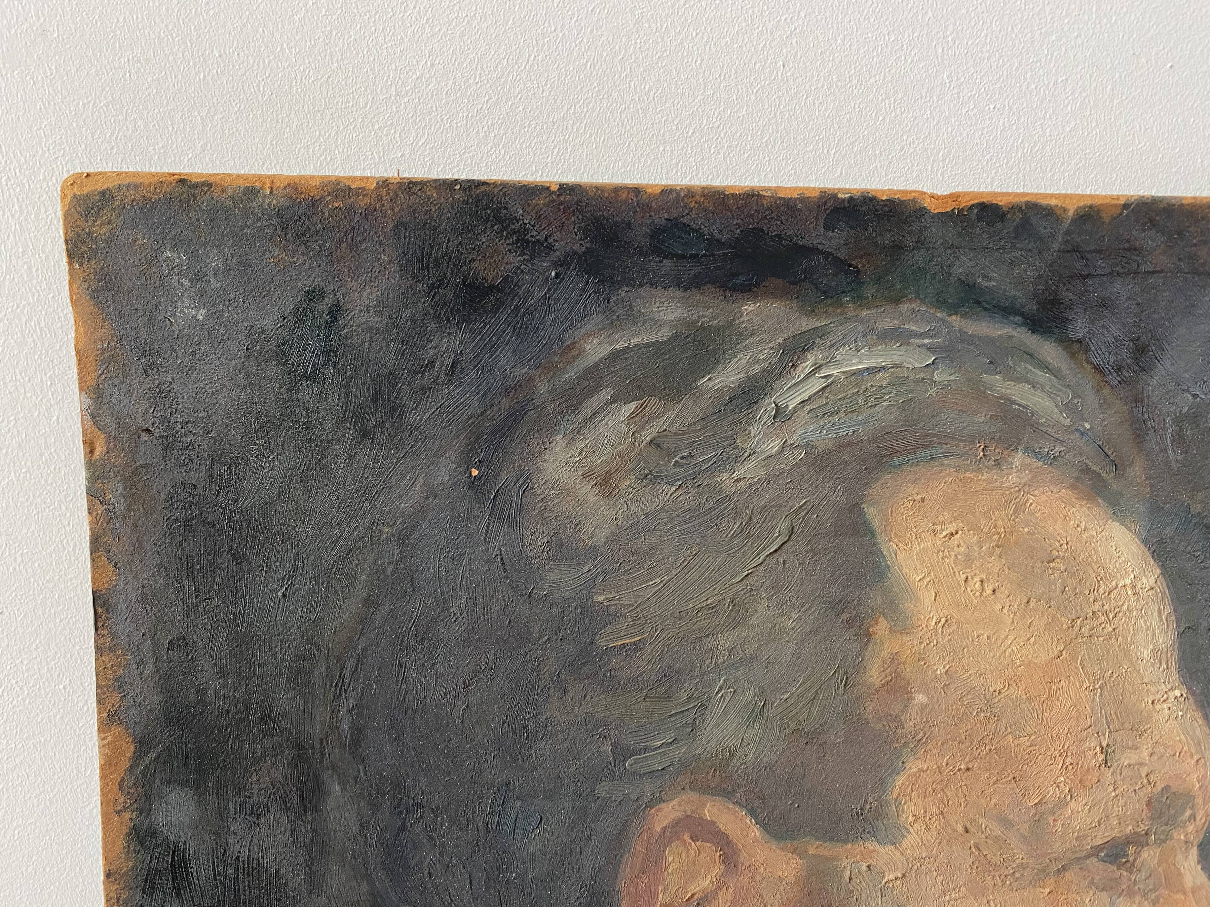 Oil portrait on cardboard of a man 50s