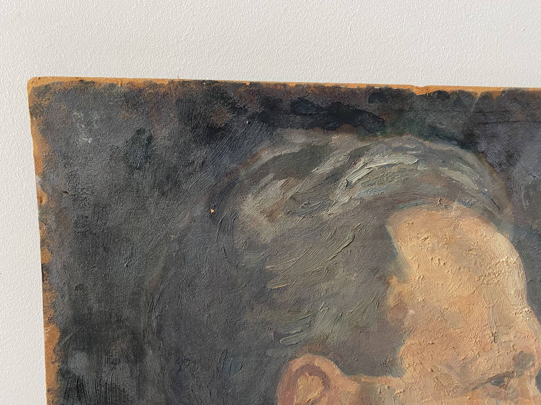 Oil portrait on cardboard of a man 50s