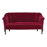 1950s, Danish 2-seater sofa, red furniture velour, ash wood legs.