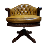 Antique Chesterfield Leather Bankers Swivel & Tilt Office Chair, 1930s