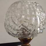 French Vintage Retro Mid Century Black & Gold 4 Arm Chandelier with Glass Shades 5015