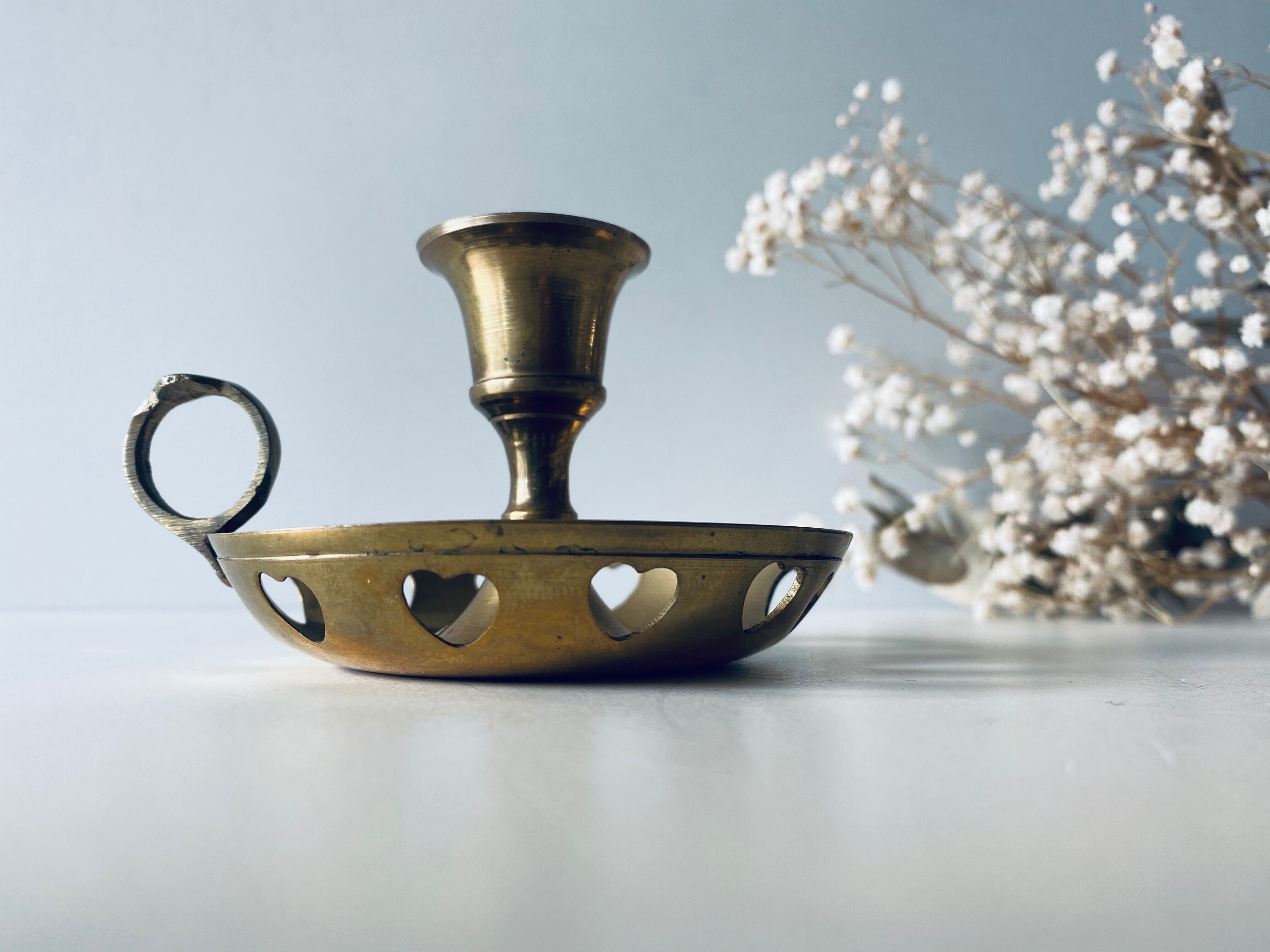Vintage heart brass candlestick