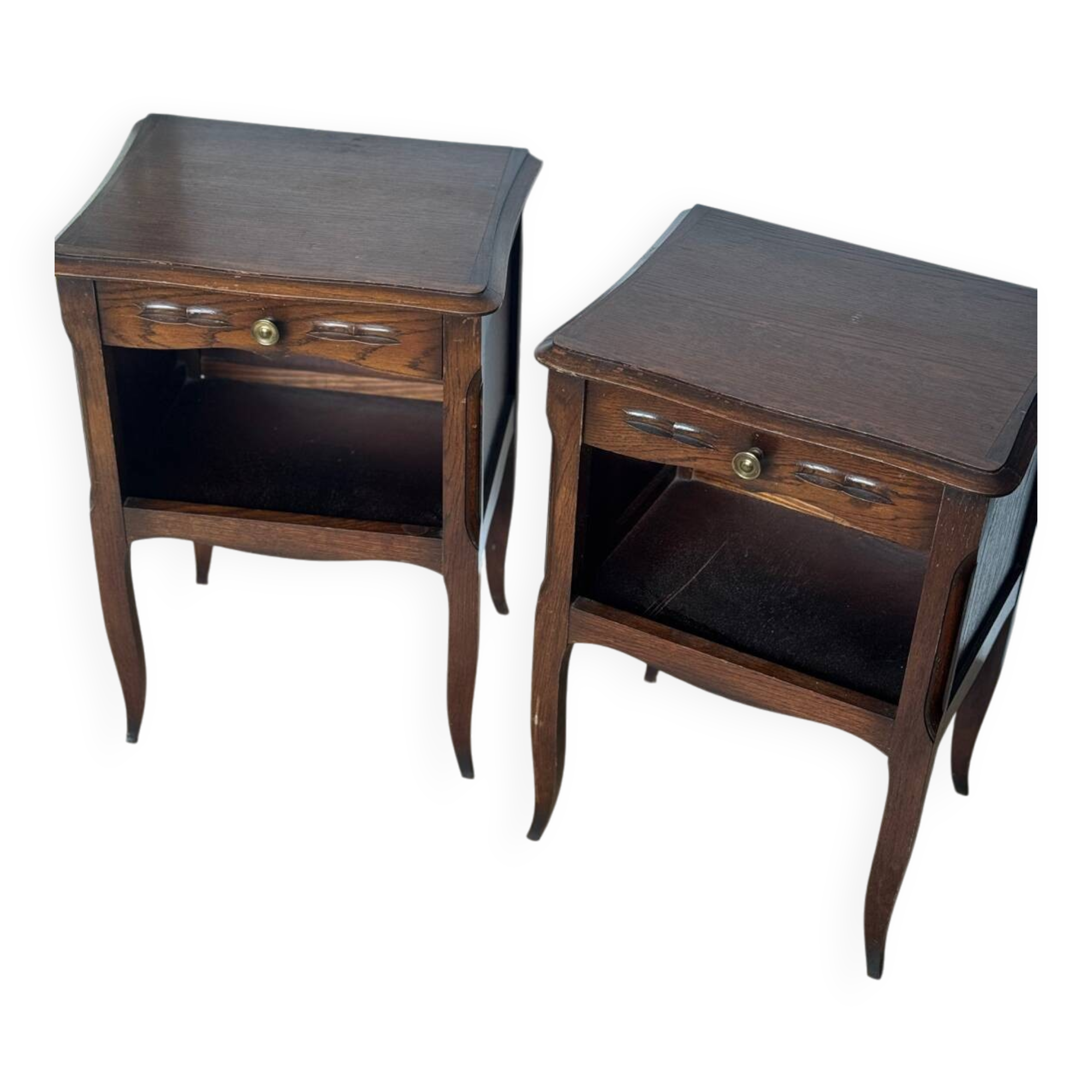 Pair of antique wooden bedside tables