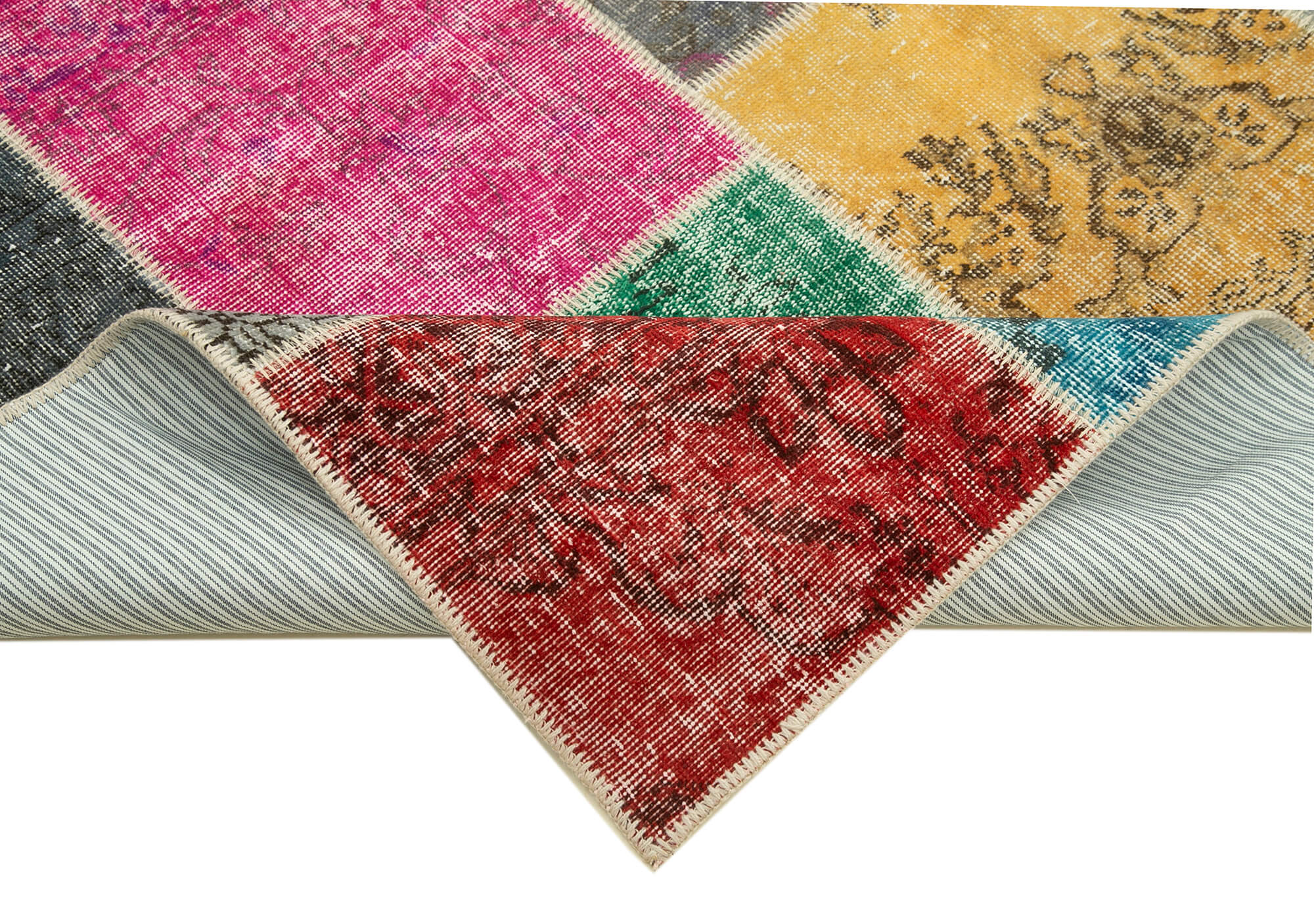 Hand-knotted oriental overdyed 205 cm x 300 cm multicolor patchwork carpet