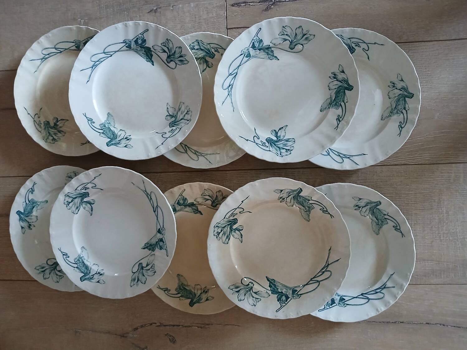 10 antique ironstone dinner plates