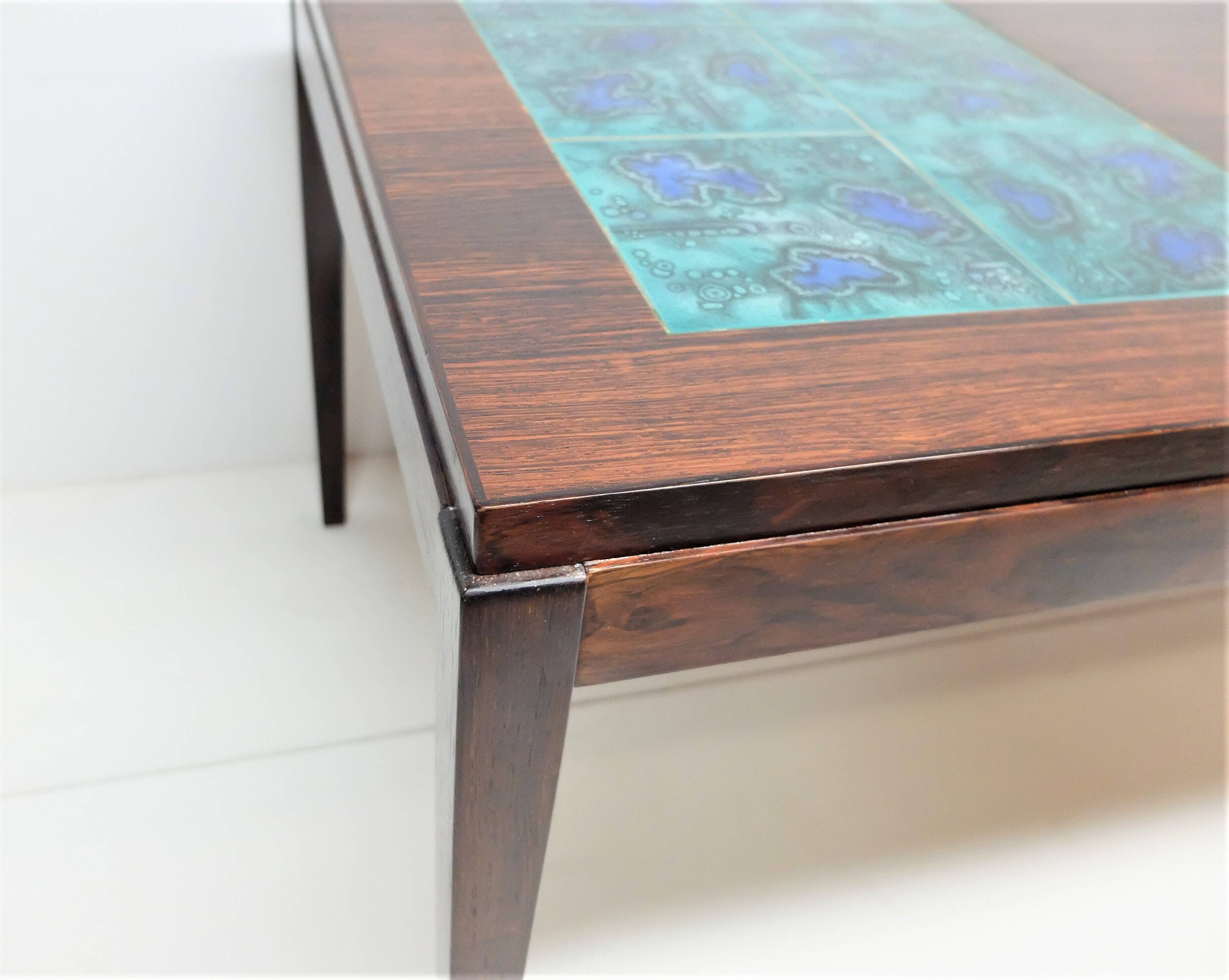 Scandinavian Coffee Table 1960, In Rosewood and Ceramic Tiles