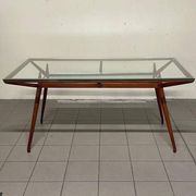 1950s Italian Wooden Table with Double Glass Top