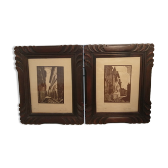 Two engravings signed and autographed by the hand of OLIÉ Fernand
