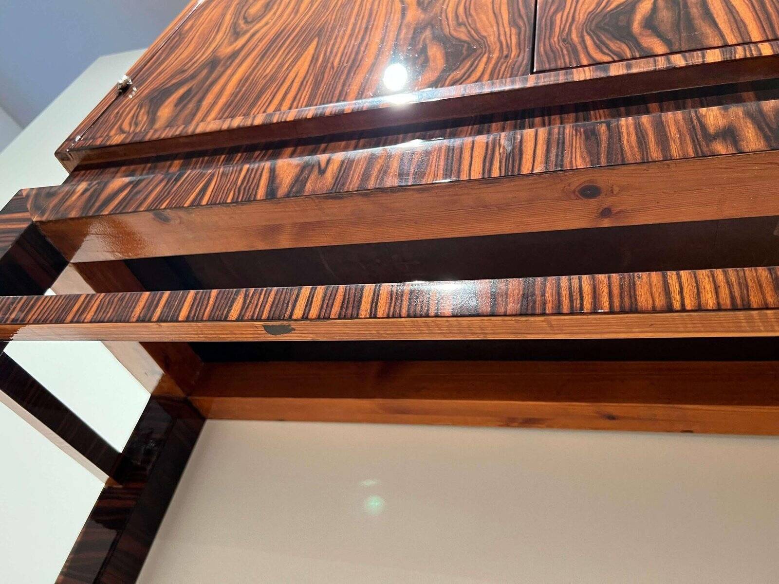 Tall Art Deco Cabinet in Macassar Veneer and Mahogany, France, 1930s