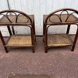 Pair of rattan wicker bedside tables