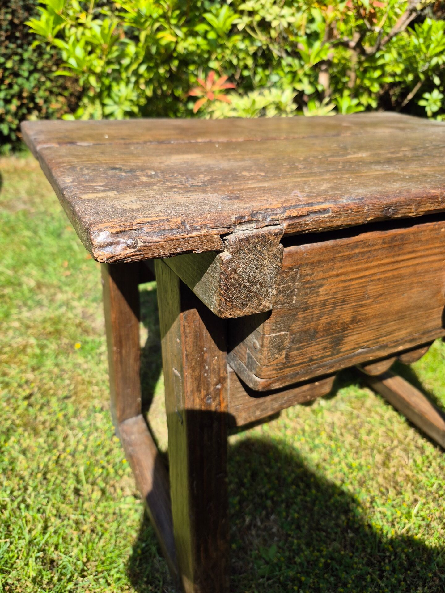 Antique Spanish side table pine rustic pay table with drawer