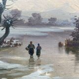 Table oil on canvas french Oil on canvas XIX Eme School of Barbizon Signed SCHMITZ