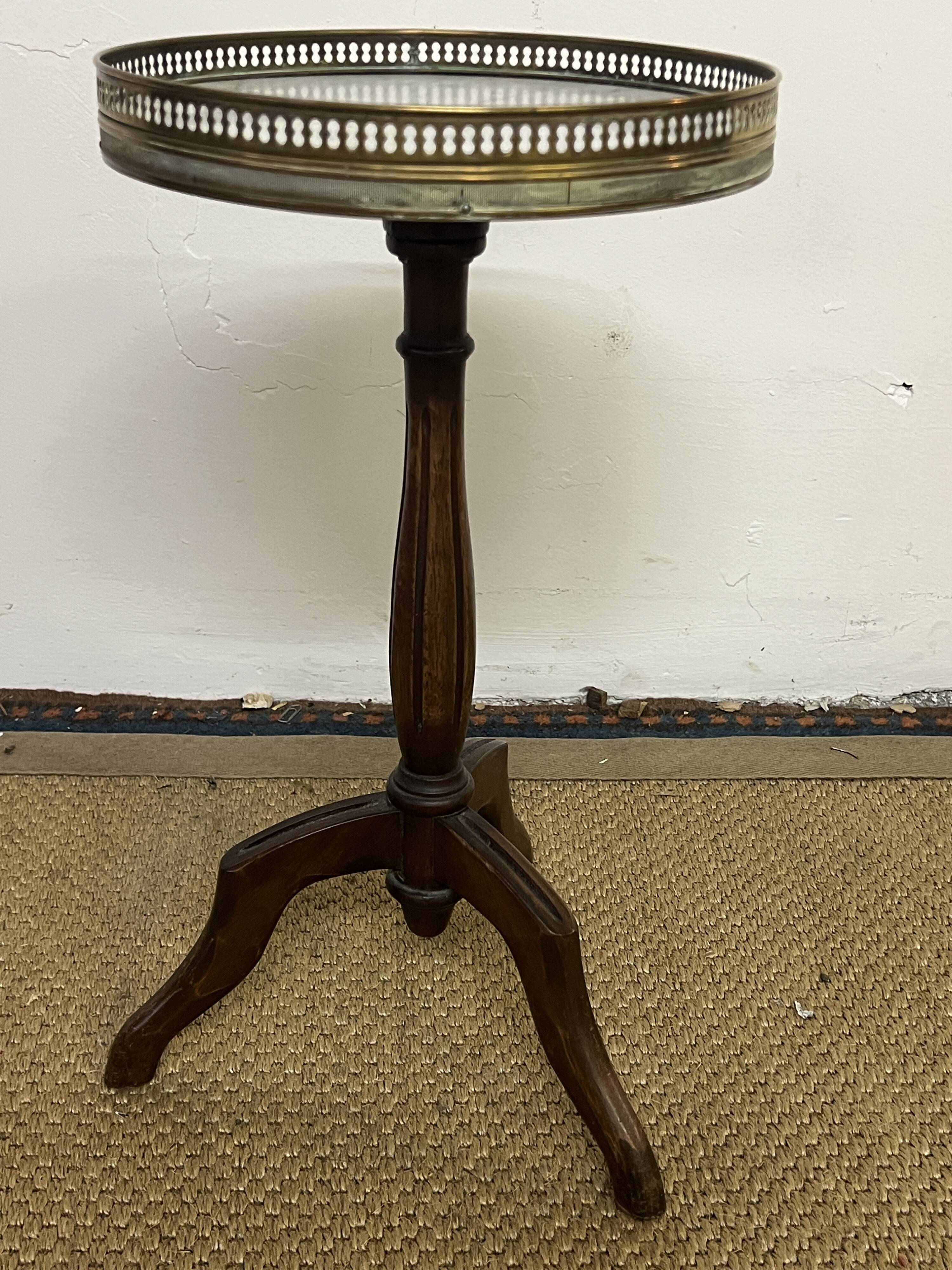 Louis XVI style tripod pedestal table in mahogany and marble