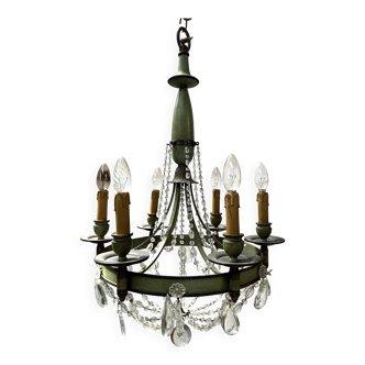 Empire style chandelier with tassels and patinated sheet metal, 20th century