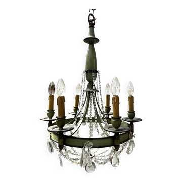 Empire style chandelier with tassels and patinated sheet metal, 20th century