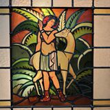 Large 19th century stained glass window The woman and the doe