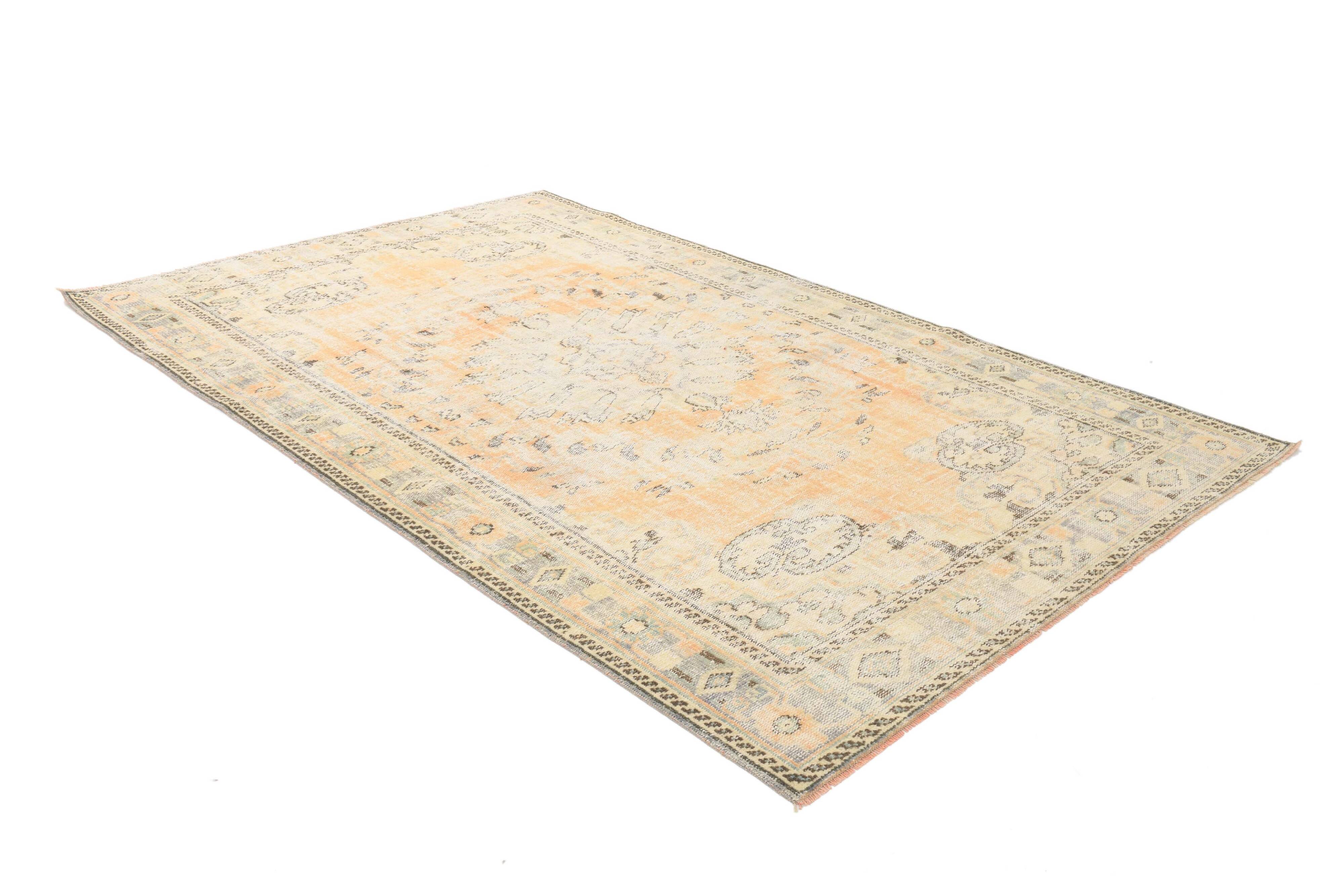 6x9 Peach Orange & Cream Geometric Vintage Rug, 179x288Cm
