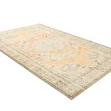6x9 Peach Orange & Cream Geometric Vintage Rug, 179x288Cm