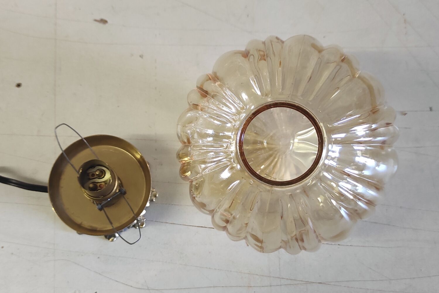 Table lamp with amber glass globe - mid 20th century