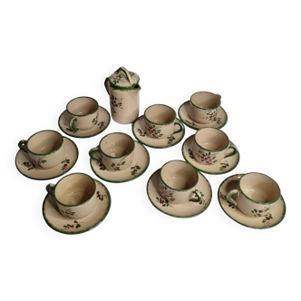 Enamelled earthenware coffee service, Jemappes, Belgium, 9 cups